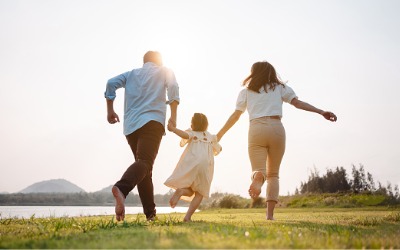 family running in field